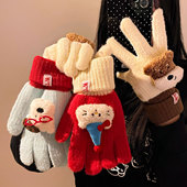 可爱小猫手套冬季 棉手套可触屏分指手套 女漏指头手套多巴胺长款