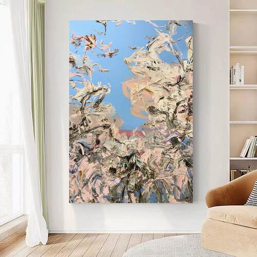 现货Est Art 玄关抽象油画《B碧蓝》肌理装饰画客厅客厅画艺术房