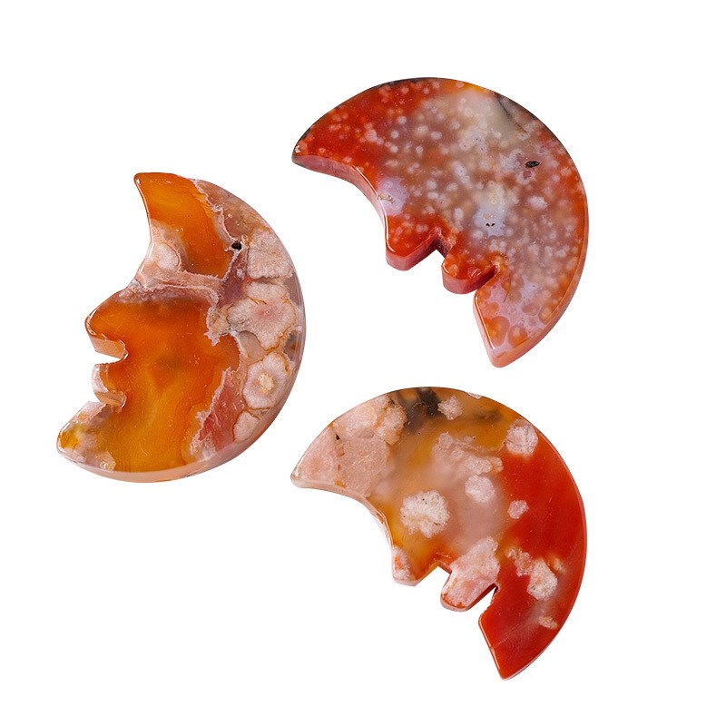 速发红装瑙月亮摆刻件水晶原石矿标家居玛饰雕件