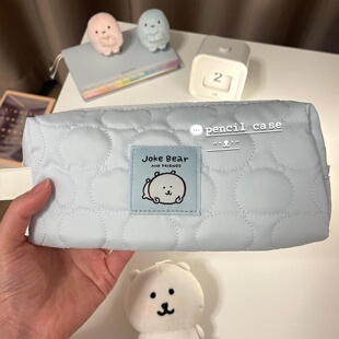 ins自嘲熊手提笔袋可爱高颜值学生大容量文具盒女生铅笔盒浅蓝色