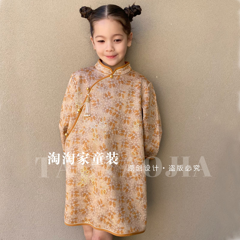 速发女童旗袍连衣裙秋冬新款复古风儿童唐装裙子童小女孩改良款演
