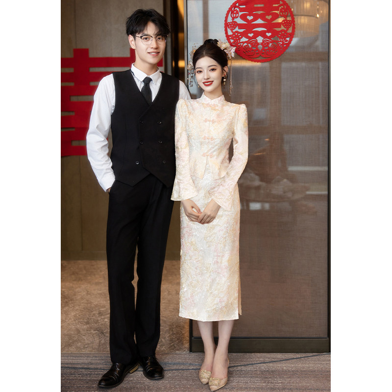 速发新中式改服旗袍套装订婚礼良礼服/晚装