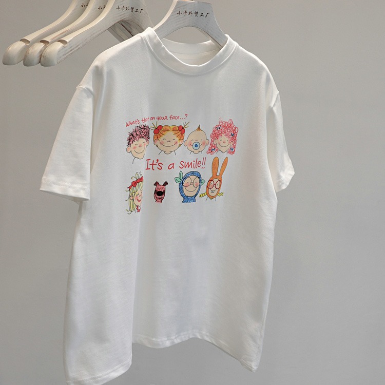 速发上古小孩印花T恤复宽松ch港风半袖体恤学生夏衣