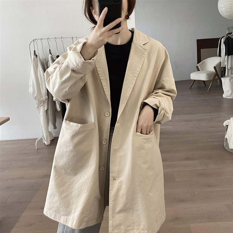 速发领风衣外套春新款上松大码韩版简棉中长款约质宽衣