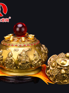 速发厅黄宝盆摆件聚铜米缸百福铜缸纯铜家居摆件客铜玄关装饰开业