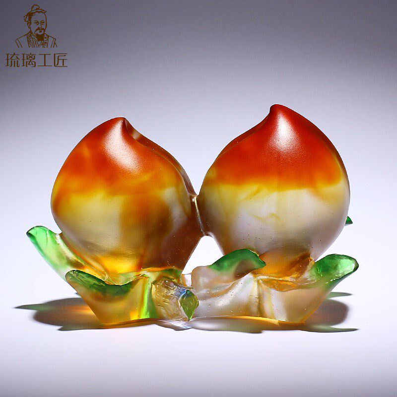 速发琉璃工艺礼品摆饰寿桃摆件客厅家居装饰送爷爷奶奶长辈生日礼