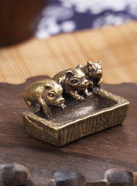 速发玩爱铜艺小猪槽摆件实心黄铜微雕铜古把件铜宠仿古微雕手可铜