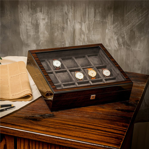 高档黑檀木纹手表收纳盒家用