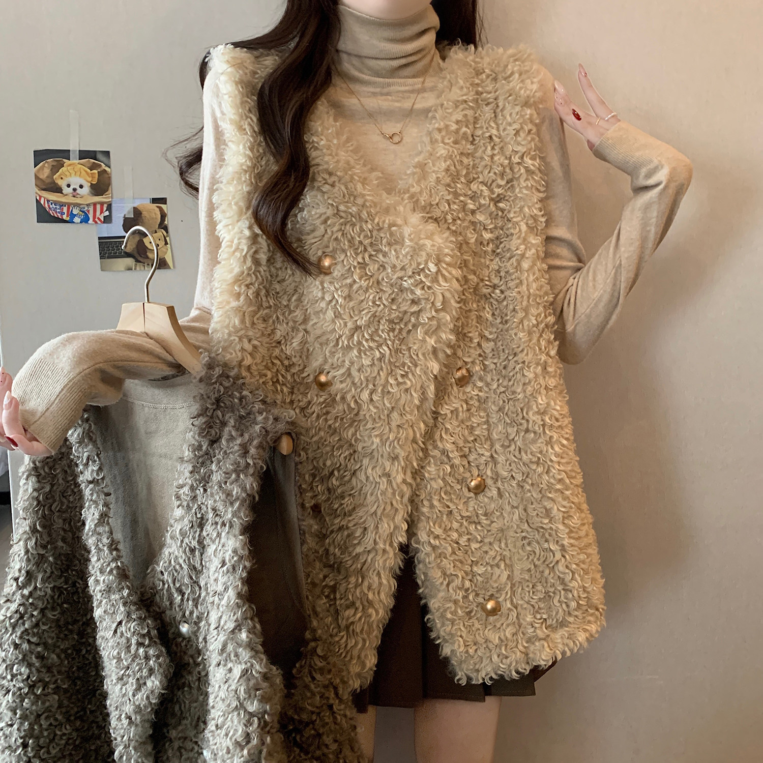 快速发货大码女秋冬小香风外穿马B甲背心胖mm中长款宽松羊羔绒皮,女装/女士精品,马夹,淘宝优惠券,粉丝福利购,淘宝优惠卷