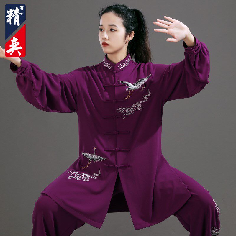 速发太服极装极款飘逸仙鹤刺绣武术表演服男太新拳练功服春