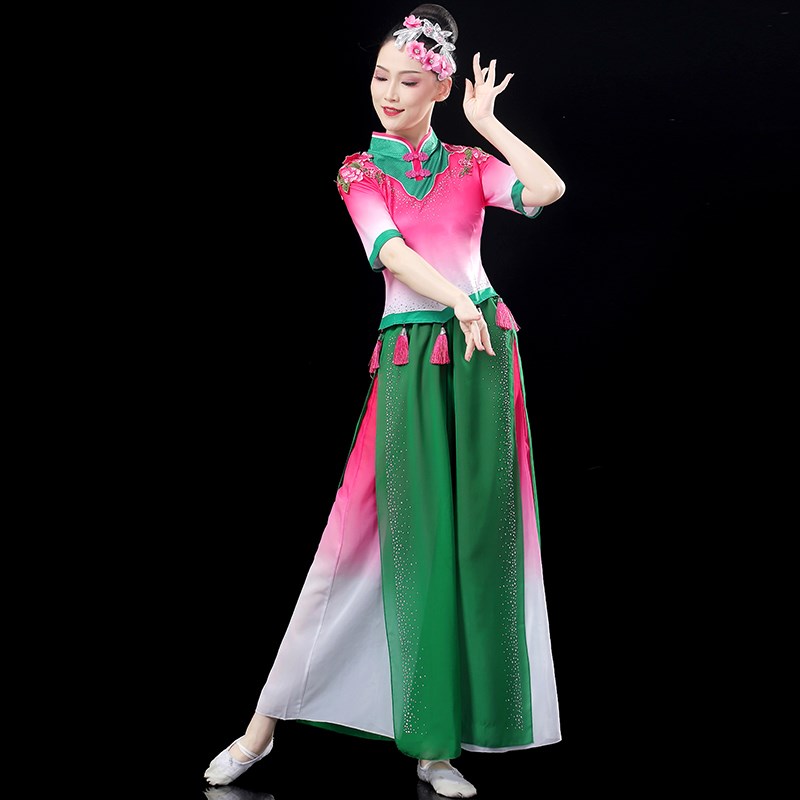 现货速发斗笠舞蹈演出服秧歌服2025新款中国风扇子舞服装古典广场
