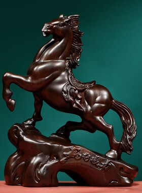 快速发货黑檀木雕马摆件实木马到成功新I中式家居客厅书房办公桌