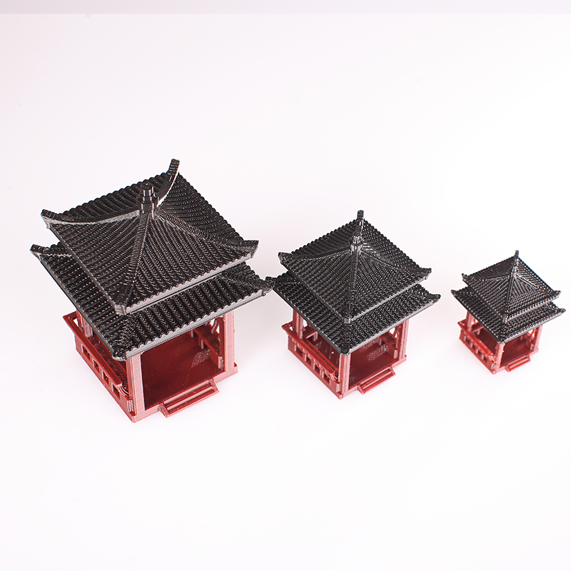 盆景微景观庭院古建筑模型四方凉亭小摆件书房假山水陆缸鱼缸造景