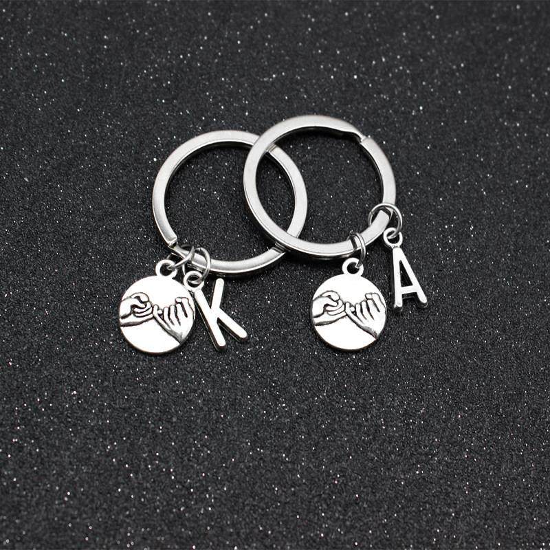 Hand in Hand Round Pendant 26 Letters Keychain DIY Love Agre