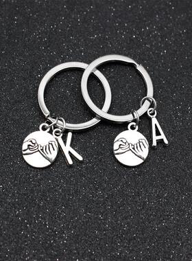 Hand in Hand Round Pendant 26 Letters Keychain DIY Love Agre