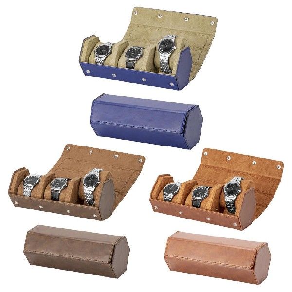 Leather Watch Travel Case Watch Roll Case For 3 Watches