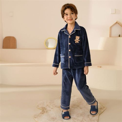 儿童家居服法兰绒两件套 男女童加厚海岛绒家居服 中大童宝宝睡衣