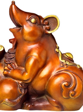 老鼠摆件黄铜十二生肖鼠家居装饰属相鼠金鼠工艺品客厅办公室摆设