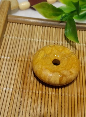 天然5A级台湾菊花珊瑚平安扣挂件吊坠黄色花纹 招财保平安男女款