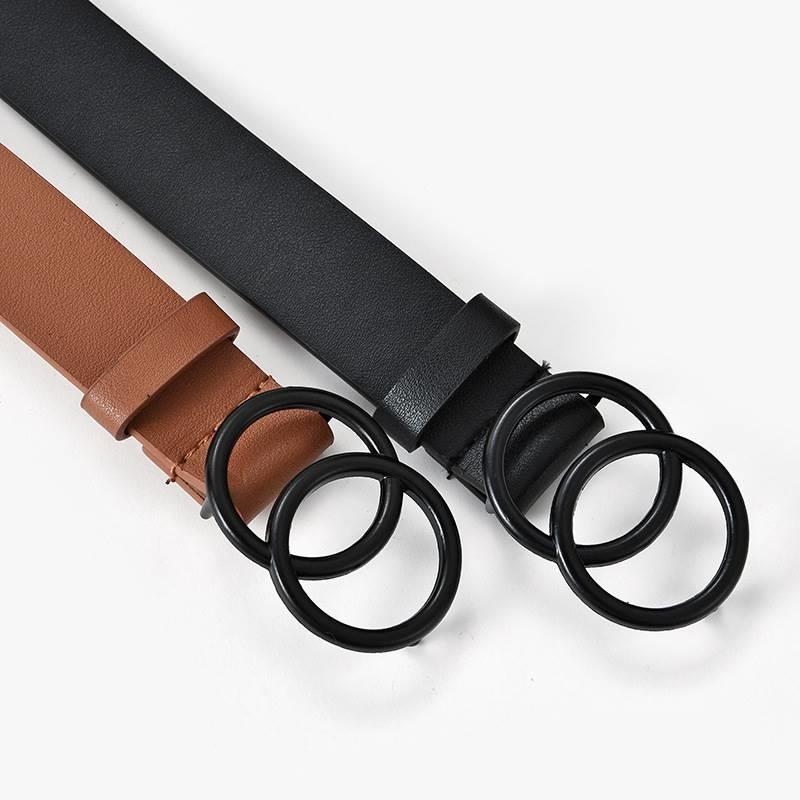 Fashion Leather Waist Belts Women For Jeans Double Ring Buck