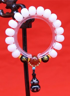 桶珠天然白玉菩提根手串葫芦楞严佛珠可打开葫芦朱砂手链男女