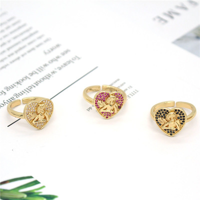 极速Jewelry Metal Zircon Love Angel Ring Retro Cupid Open Ri