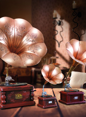 美式复古留声机模型摆件创意家居艺术品酒吧黑胶唱片机酒柜装饰品