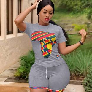 Plus Size 2 Piece Matching Set Women Tracksuit Print Short S