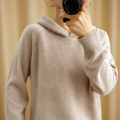 配羊毛大衣的内搭卫衣叠穿女春秋新款洋气减龄针织连帽衫宽松上衣