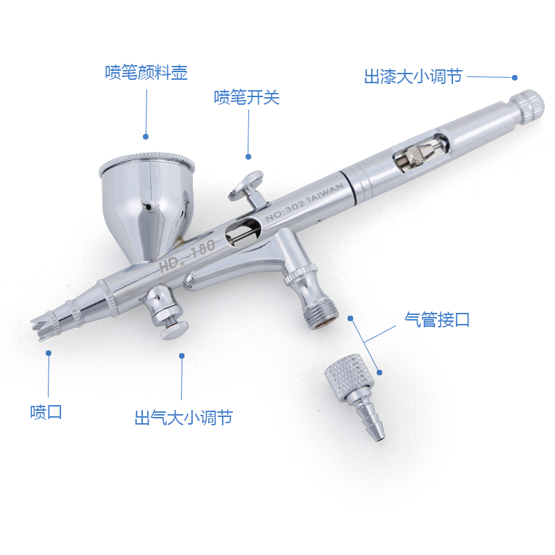 HD-180喷笔 模型上色油漆喷涂美术彩绘气泵用喷笔双动外调0.2mm