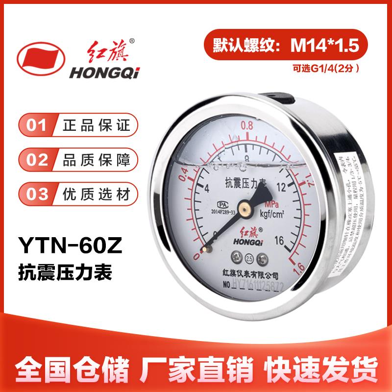 厂家直销红旗仪表YTN-60Z耐震防震抗震轴向压力表充油水压气压液