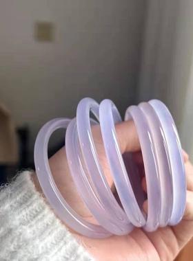 玉髓手镯玛瑙镯美人叮当高冰女款天然细巴西紫罗兰淡紫首饰礼品条
