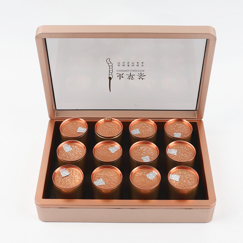 12罐金色虫草茶礼罐小罐茶包装盒礼品盒空盒通用虫草茶礼盒定制空