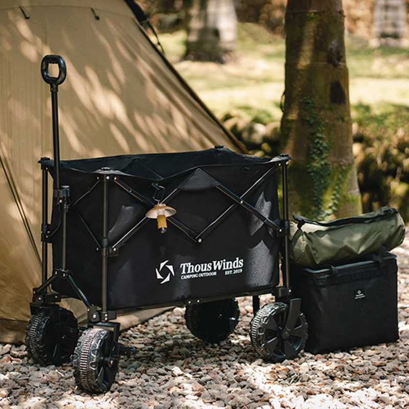 千风户外露营车万向越野轮黑化风大轮可折叠手推车桌板野餐营地车