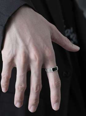 Retro checkerboard ring mens fashion personality mens sing