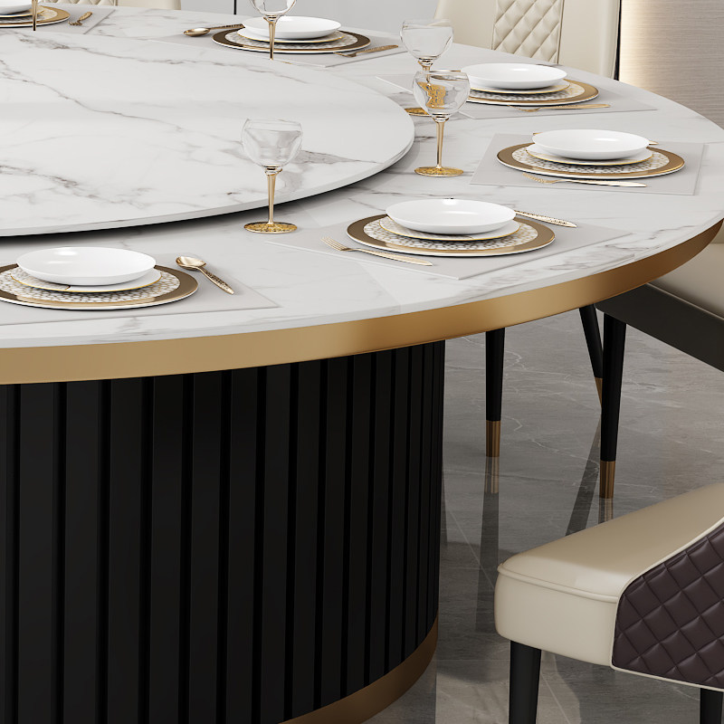 现代岩板大理石酒店餐桌大圆桌10人15人20人餐厅会所别墅电动转盘