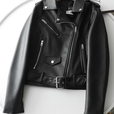 FMFSSOM Spring Autumn Women Zippers V-neck Faux Leather Jack