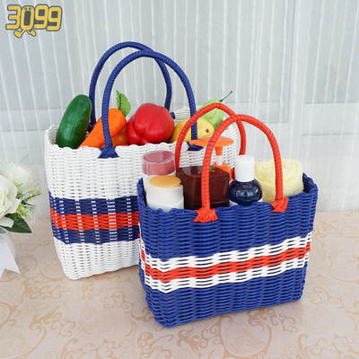 菜篮子编织包藤编塑料郊游野餐装洗澡用品的手提浴室软手工水果篮