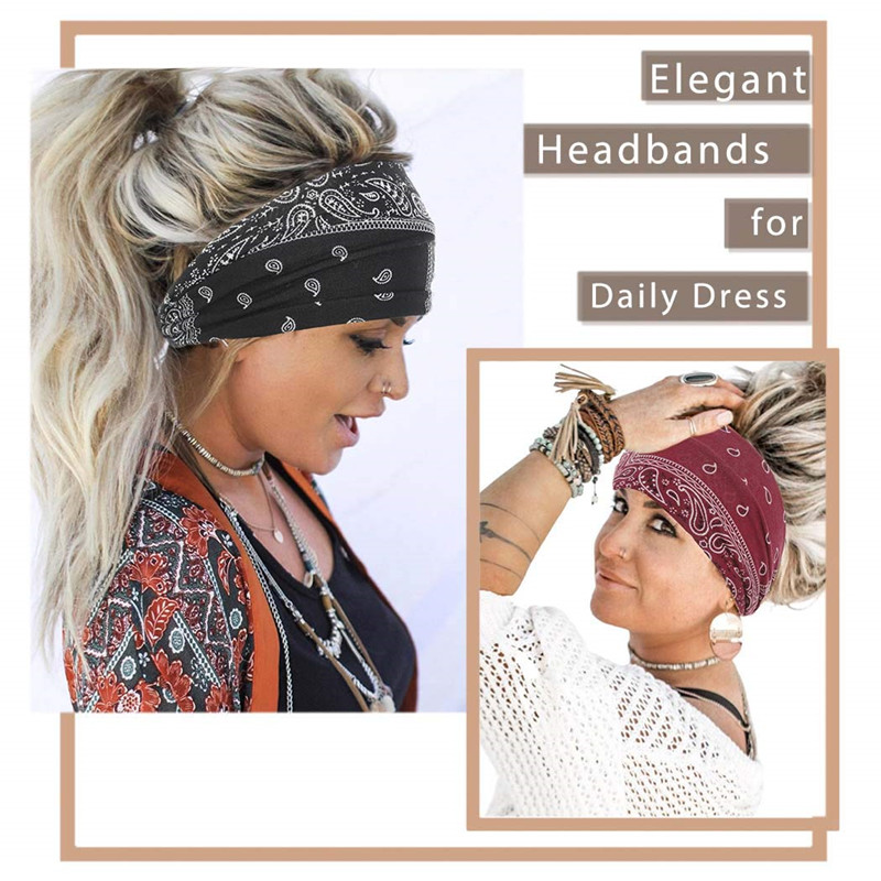 New Boho Flower Print Wide Headbands Vintage Knot Elastic Tu