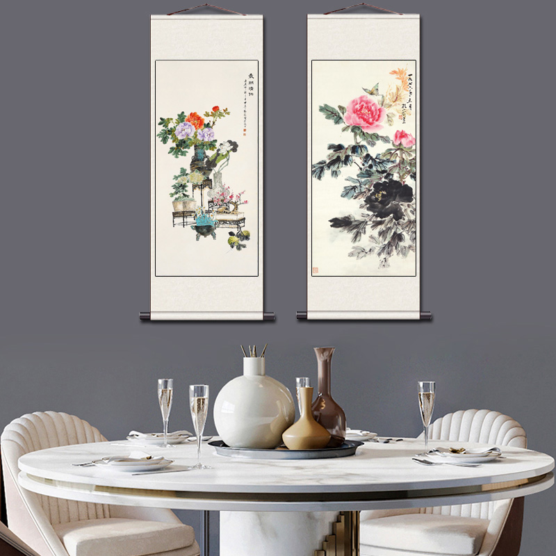 孔小瑜花鸟丝绸卷轴画国画富贵吉祥家居装饰画定制名家字画书房画