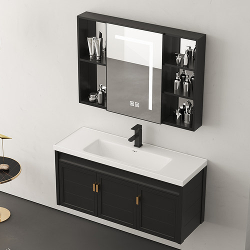 小户型窄边超细长黑白洗脸手盆面台池挂墙吊浴室柜柜组合宽35cm深