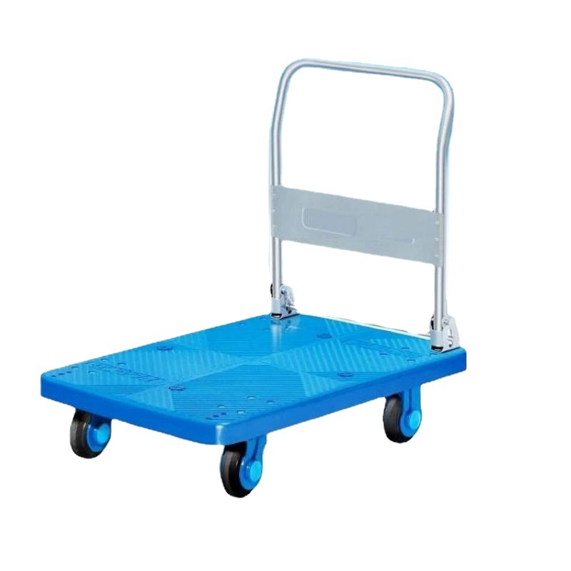 单层静音手推车 折叠静音手推车 四轮塑料静音平板车小推车拉货车