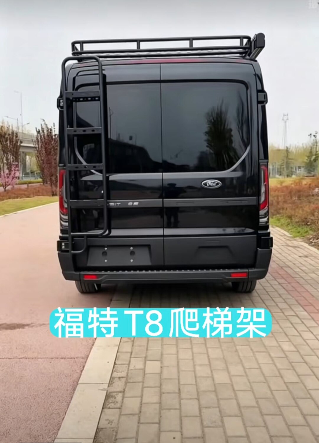 福特全顺T8改装尾门爬梯,行李架加装定制后爬梯