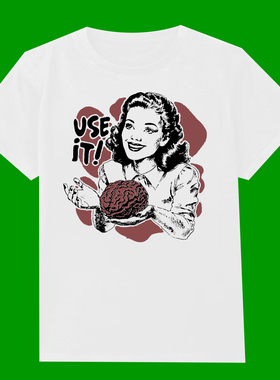 PLEASE USE YOUR BRAIN FUNNY T-SHIRT请用脑子趣味搞笑短袖T恤男