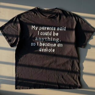 黑色美式复古搞怪文字T恤My parents said趣味印花宽松男女同款