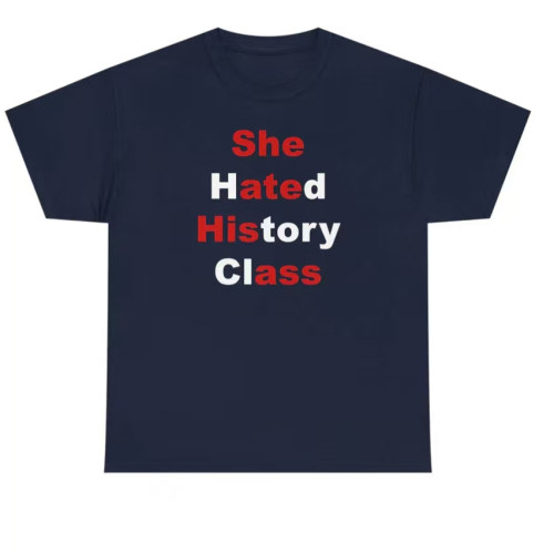 She Hated History Class 趣味英文印花 T恤美式简约宽松短袖男女