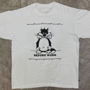 after work before shirt上班前后对比趣味短袖 funny cat