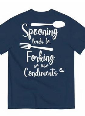 趣味餐具梗 Spooning leads to Forking 短袖T恤情侣搞怪宽松上衣