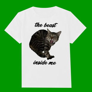 FUNNY T-SHIRT CAT THE BEAST INSIDE ME我心野兽趣味搞笑短袖T恤