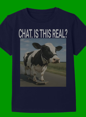 CHAT IS THIS REAL HUMOR FUNNY T-SHIRT FOR MEN 2026趣味牛短袖